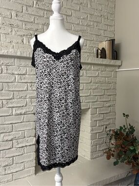 Voglio Leopard Print Lace Trim Chemise Nightgown - Size Small